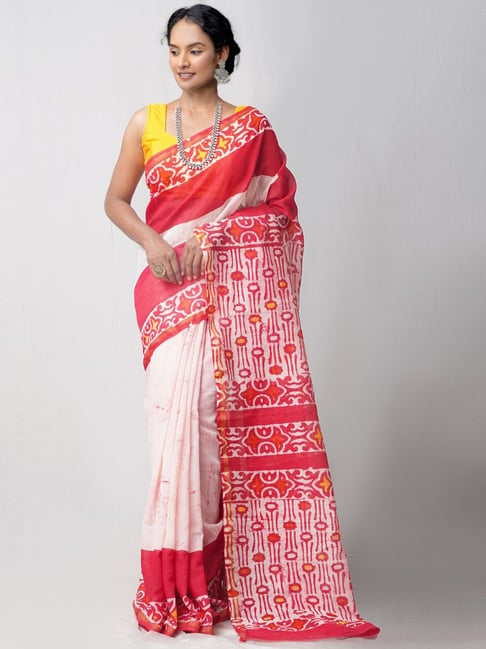 Unnati Silks Off-White Cotton Silk Printed Saree With Unstitched Blouse Price in India