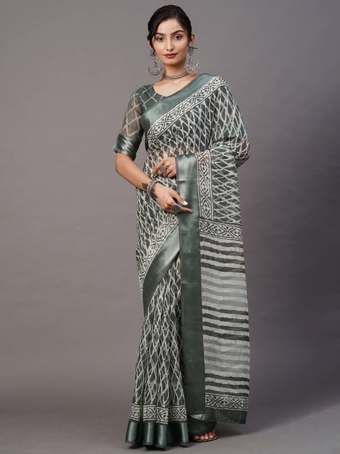 Saree Mall Green Geometric Print Saree With Unstitched Blouse Price in India