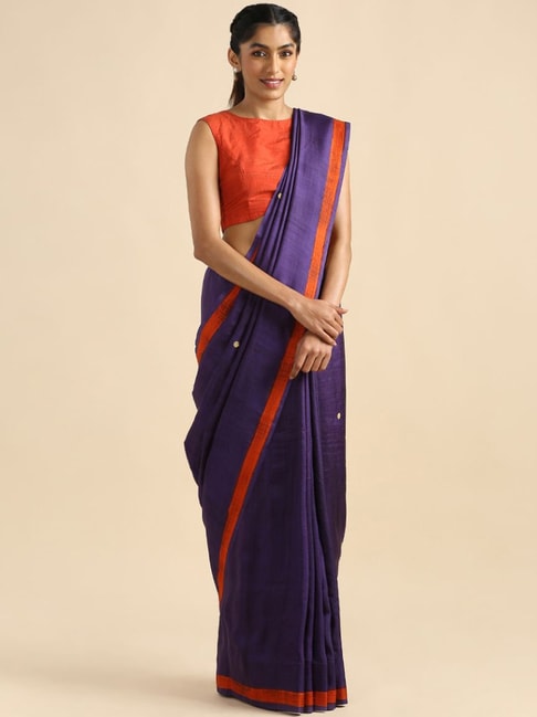 Taneira Purple & Orange Silk Printed Saree With Unstitched Blouse Price in India
