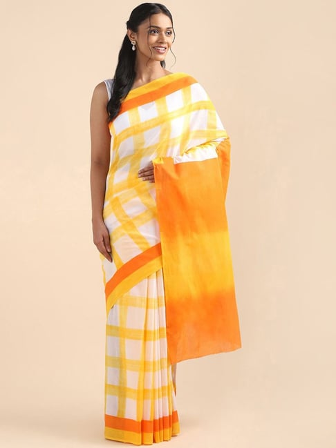 Taneira Yellow Cotton Printed Saree Price in India