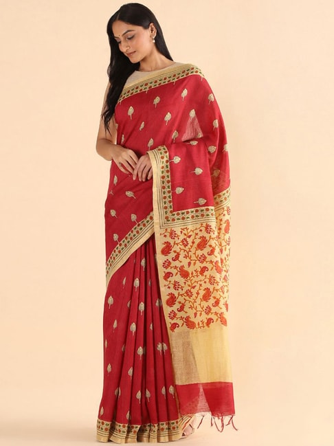 Taneira Pink & Beige Printed Saree With Unstitched Blouse Price in India