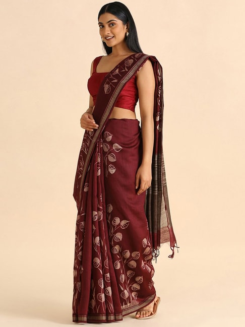 Taneira Maroon Embroidered Saree With Unstitched Blouse Price in India