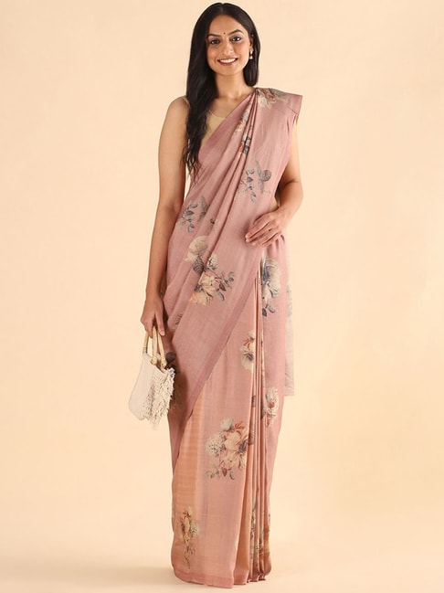 Taneira Pink Floral Print Saree With Unstitched Blouse Price in India