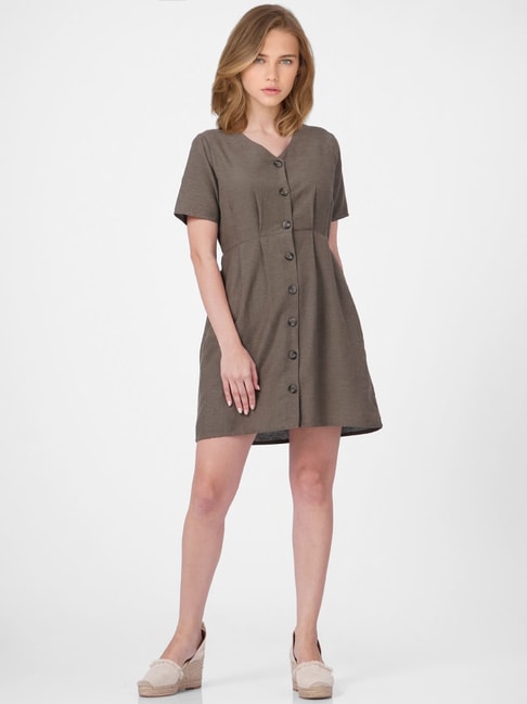 Only Olive Textured Dress Price in India