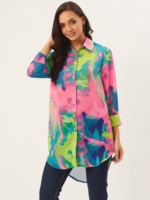 Anvi Be Yourself Pink & Blue Tie & Dye Shirt Price in India