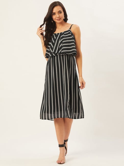 Anvi Be Yourself Black Striped A-Line Dress Price in India