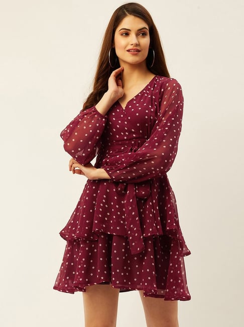 Anvi Be Yourself Maroon Polka Dots A-Line Dress Price in India