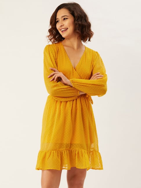 Anvi Be Yourself Pattern Yellow Self Pattern Shift Dress Price in India