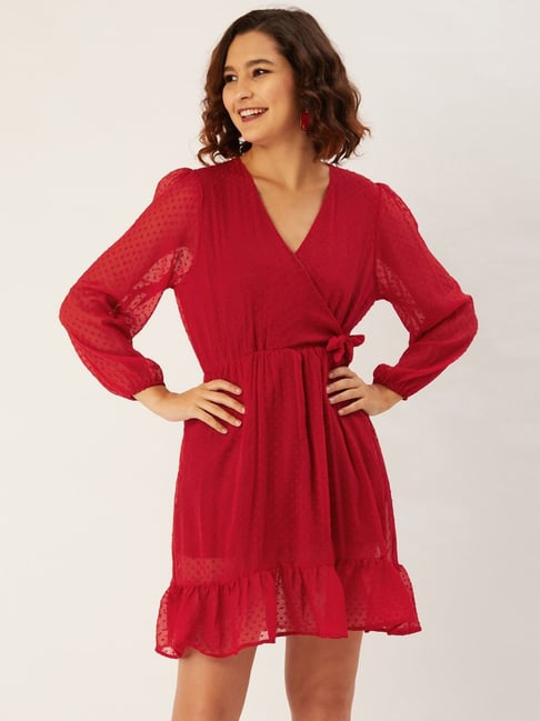 Anvi Be Yourself Pattern Red Self Pattern Shift Dress Price in India