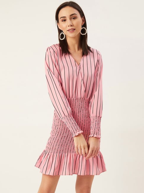 Anvi Be Yourself Pink Striped Shift Dress Price in India