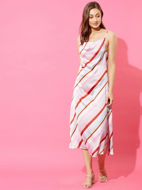 Anvi Be Yourself Pink Striped A-Line Dress Price in India