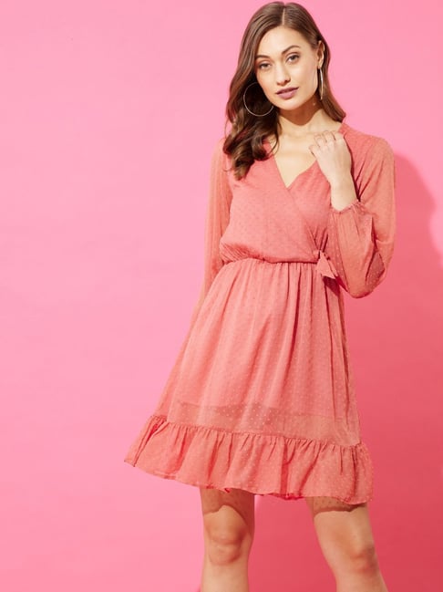 Anvi Be Yourself Pattern Peach Self Pattern Shift Dress Price in India