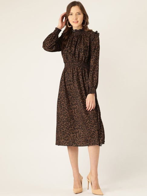 Anvi Be Yourself Brown Animal Printed A-Line Dress Price in India