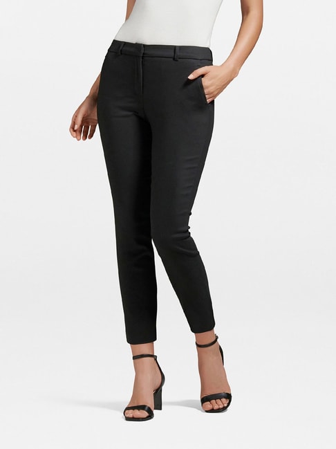 Black Belted Skinny Stretch Trousers  New Look