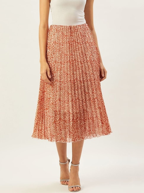 Anvi Be Yourself Rust Printed A-Line Skirt