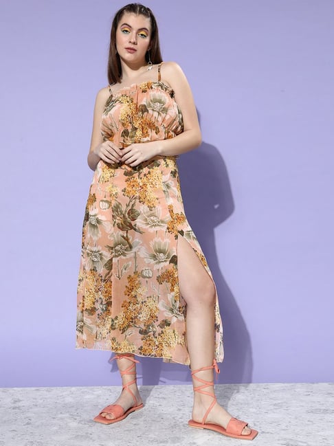 Anvi Be Yourself Peach Floral Print A-Line Skirt Price in India