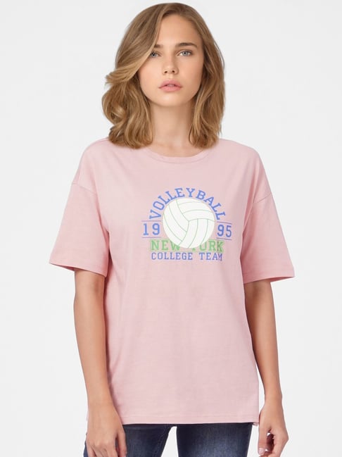 Only Pink Graphic Print Oversized T-Shirt