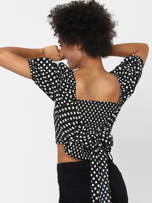 black polka dot crop top