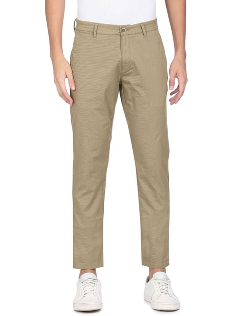 U S Polo Assn U.S. Polo Assn. Beige Cotton Regular Fit Self Pattern Chinos