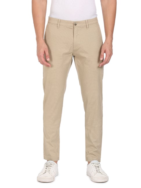 U S Polo Assn U.S. Polo Assn. Beige Cotton Regular Fit Self Pattern Chinos