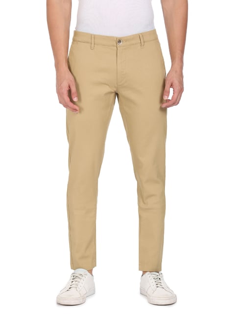 U S Polo Assn U.S. Polo Assn. Beige Cotton Regular Fit Self Pattern Chinos