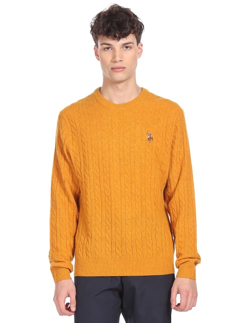 U S Polo Assn U.S. Polo Assn. Yellow Regular Fit Self Pattern Sweater