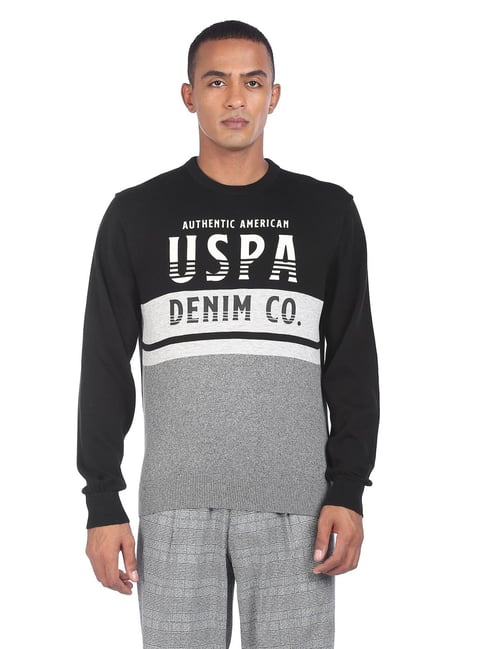 U S Polo Assn U.S. Polo Assn. Black Cotton Regular Fit Printed Sweater