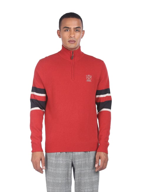 U S Polo Assn U.S. Polo Assn. Red Regular Fit Self Pattern Sweater