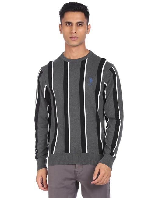 U S Polo Assn U.S. Polo Assn. Black Cotton Regular Fit Striped Sweater