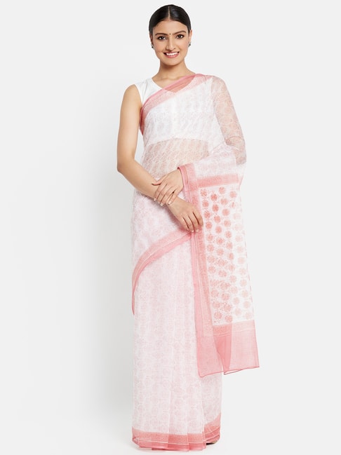 Fabindia Pink Cotton Silk Floral Print Saree Price in India