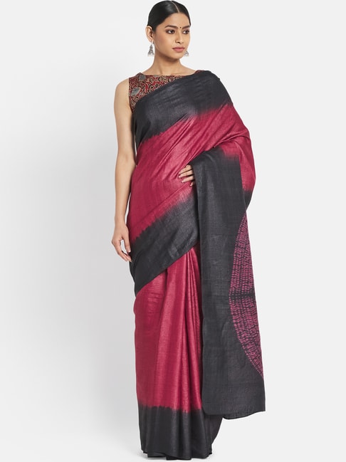 Fabindia Red & Grey Silk Printed Saree Price in India
