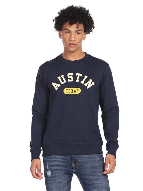 Aeropostale Blue Cotton Regular Fit Printed Sweatshirt