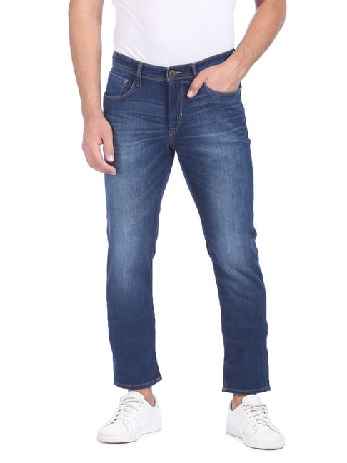 Arrow Blue Cotton Slim fit Solid Jeans