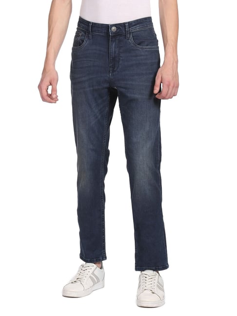 Arrow Blue Cotton Slim fit Solid Jeans