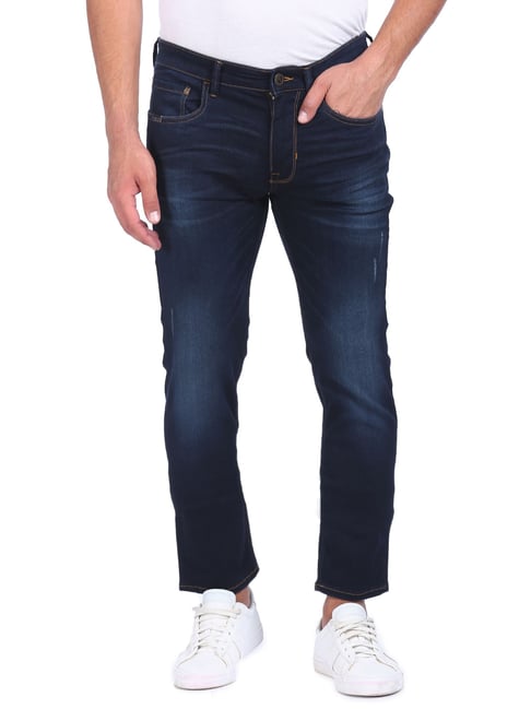 Arrow Blue Cotton Slim fit Solid Jeans