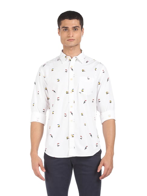 Aeropostale White Cotton Regular Fit Printed Shirt