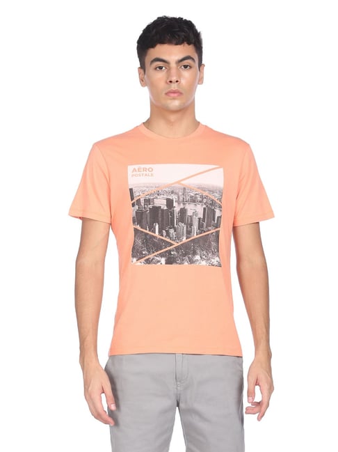 Aeropostale Peach Cotton Regular Fit Printed T-Shirt-Aeropostale-Apparel-TATA CLIQ