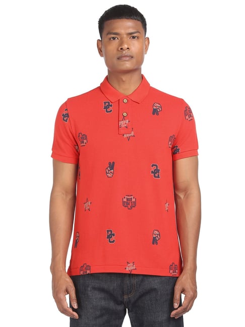 U S Polo Assn U.S. Polo Assn. Red Cotton Regular Fit Printed Polo T-Shirt