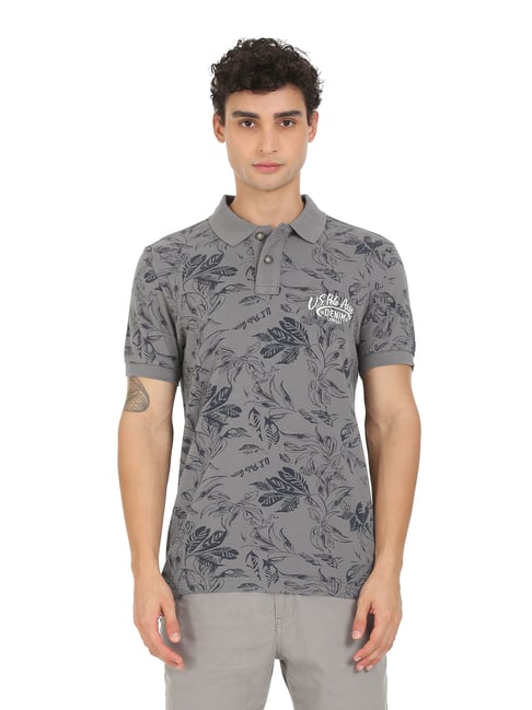 U S Polo Assn U.S. Polo Assn. Grey Cotton Regular Fit Printed Polo T-Shirt