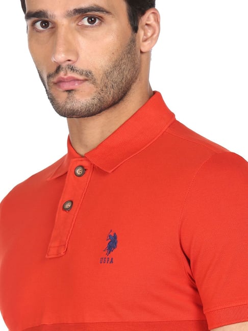 Buy Polo Red Cotton Regular Fit Self Pattern Polo T