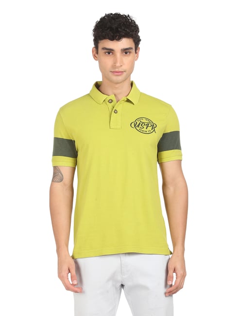 U S Polo Assn U.S. Polo Assn. Green Cotton Regular Fit Printed Polo T-Shirt