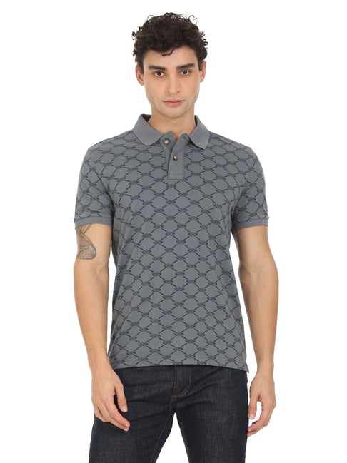 U S Polo Assn U.S. Polo Assn. Grey Cotton Regular Fit Printed Polo T-Shirt