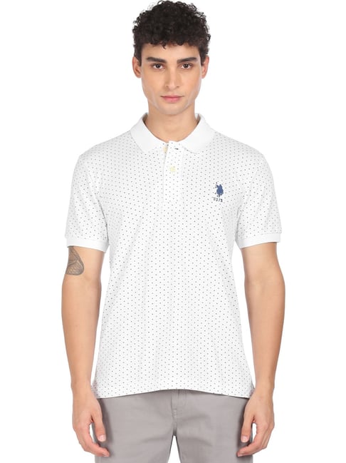 U S Polo Assn U.S. Polo Assn. White Cotton Regular Fit Printed Polo T-Shirt