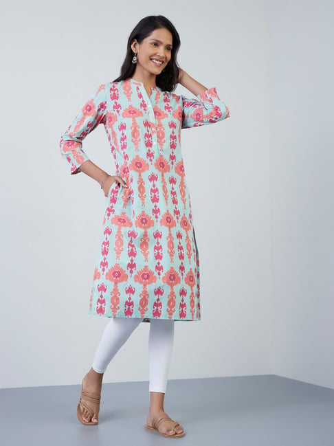 Utsa by Westside Light Turquoise Ikat Print Straight Kurta Price in India