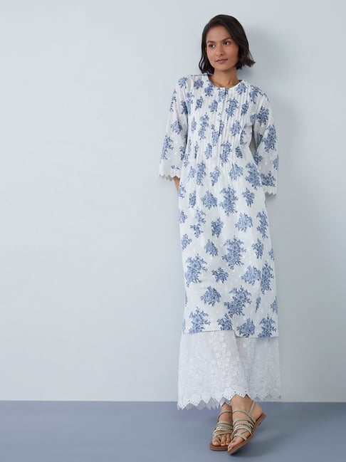 Zuba by Westside Blue Floral-Patterned A-Line Kurta Price in India