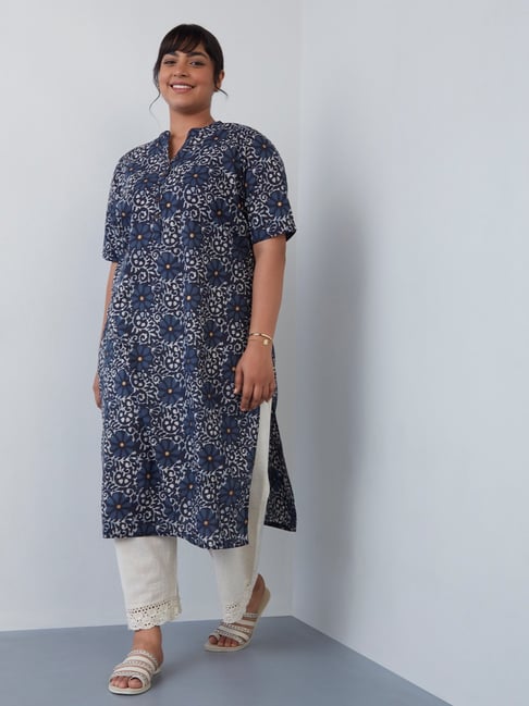 Diza Curves by Westside Navy Ethnic Floral Straight Kurta Price in India