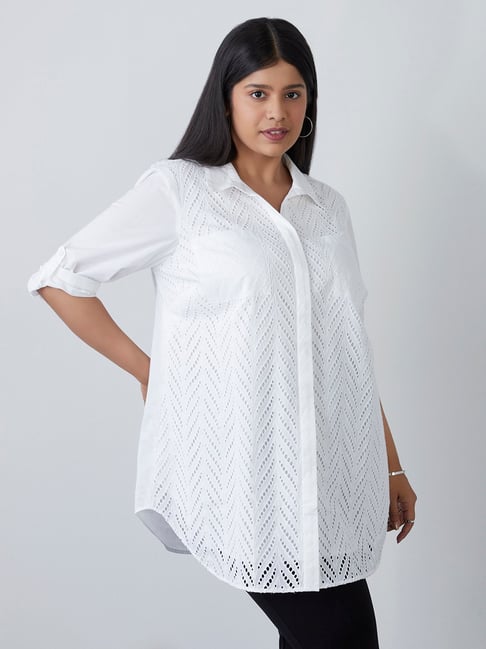Gia Curves by Westside White Schiffli Design Casual Shirt Price in India
