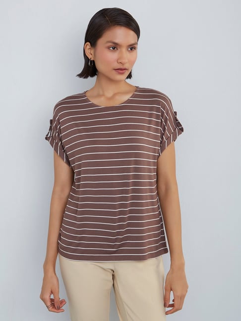 Wardrobe by Westside Brown Striped Top Price in India