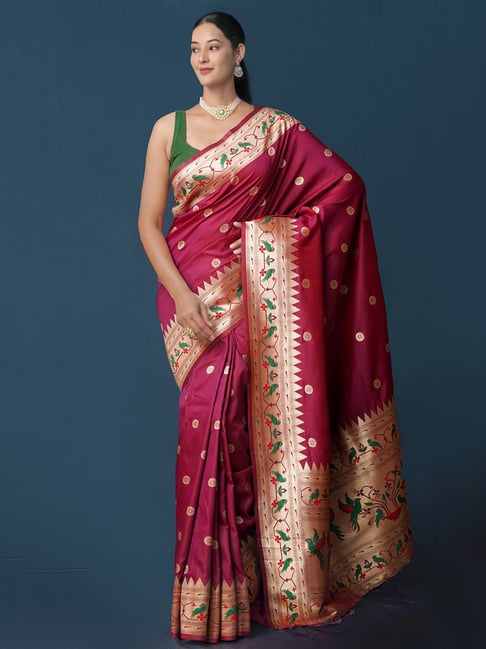 Unnati Silks Maroon Saree With Blouse Price in India