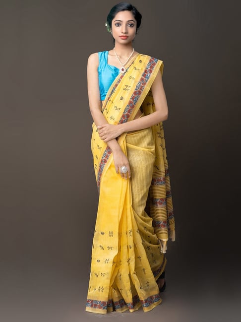 Unnati Silks Yellow Embroidered Saree With Blouse Price in India